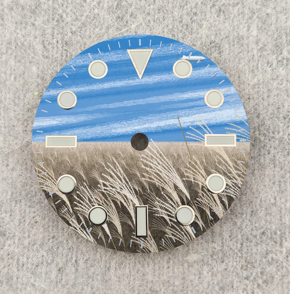 NH35 الطلب 28.5 مللي متر الطلب المشهد الطبيعي الإبداعية الهاتفي NH36 الطلب مخصص اللون الطلب صالح NH35/36 ساعة يد تعمل بالحركة أجزاء استبدال