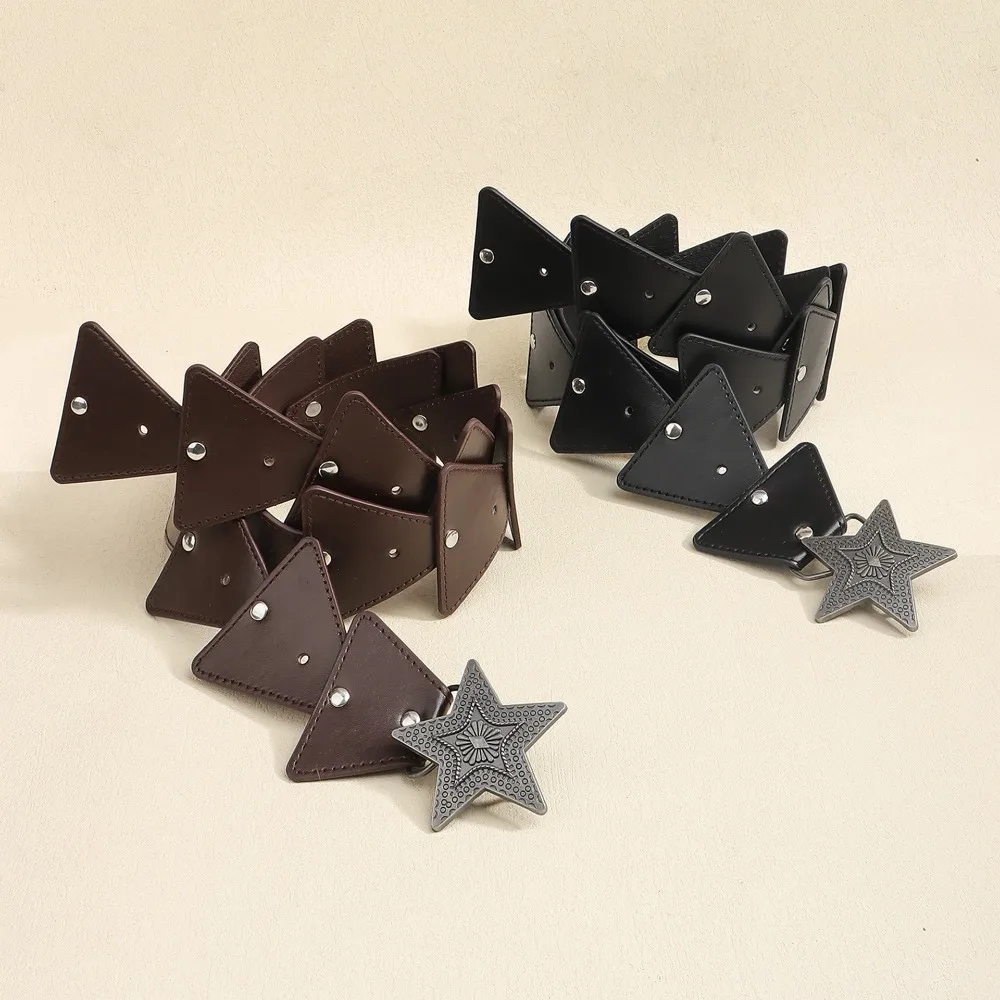 

Модный кожаный ремень со звездой Y2K, субкультура, треугольный ковбойский пояс, преувеличенный широкий ремень из искусственной кожи с заклепками, украшение для платья