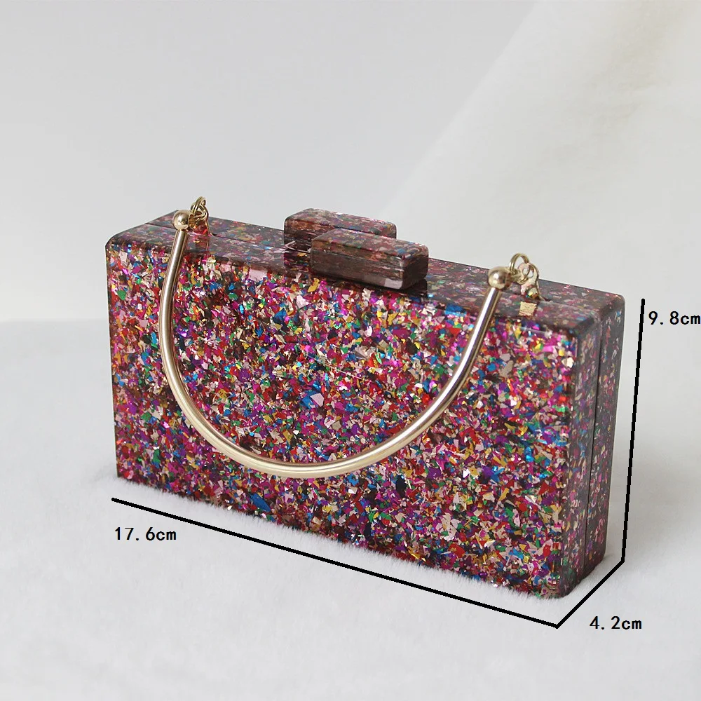 New Trendy Bags Fashion Women Handbags Red Sequin Acrylic Luxury Party Evening Bag Woman Wedding Cute Handle Box Tote Clutch
