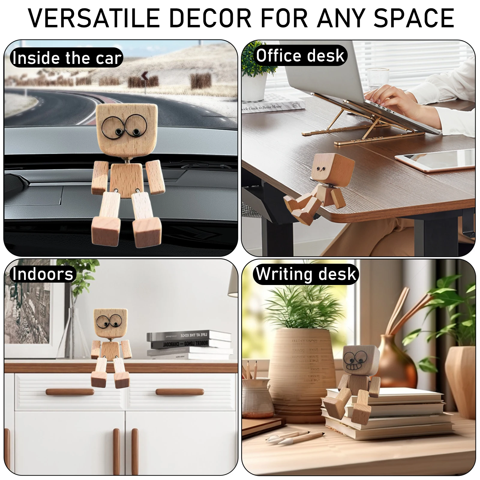 12 تعبير تزيين على شكل وجه مغناطيسي، ديكور سيارة إبداعي مصنوع يدويًا، شخصية خشبية مضحكة برأس مزركشة، شكل خشبي متذبذب