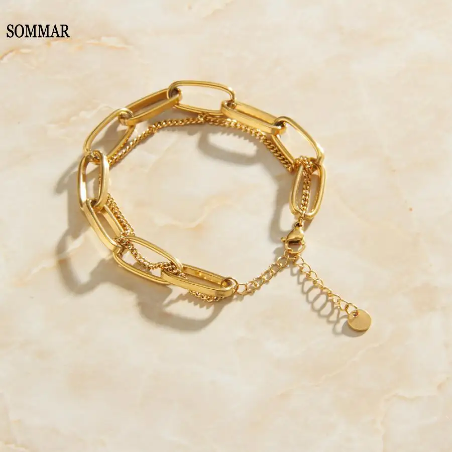 SOMMAR Newest Arrival Gold Plated bracelets bangles for women Retro double layered bracelet one orientation wedding