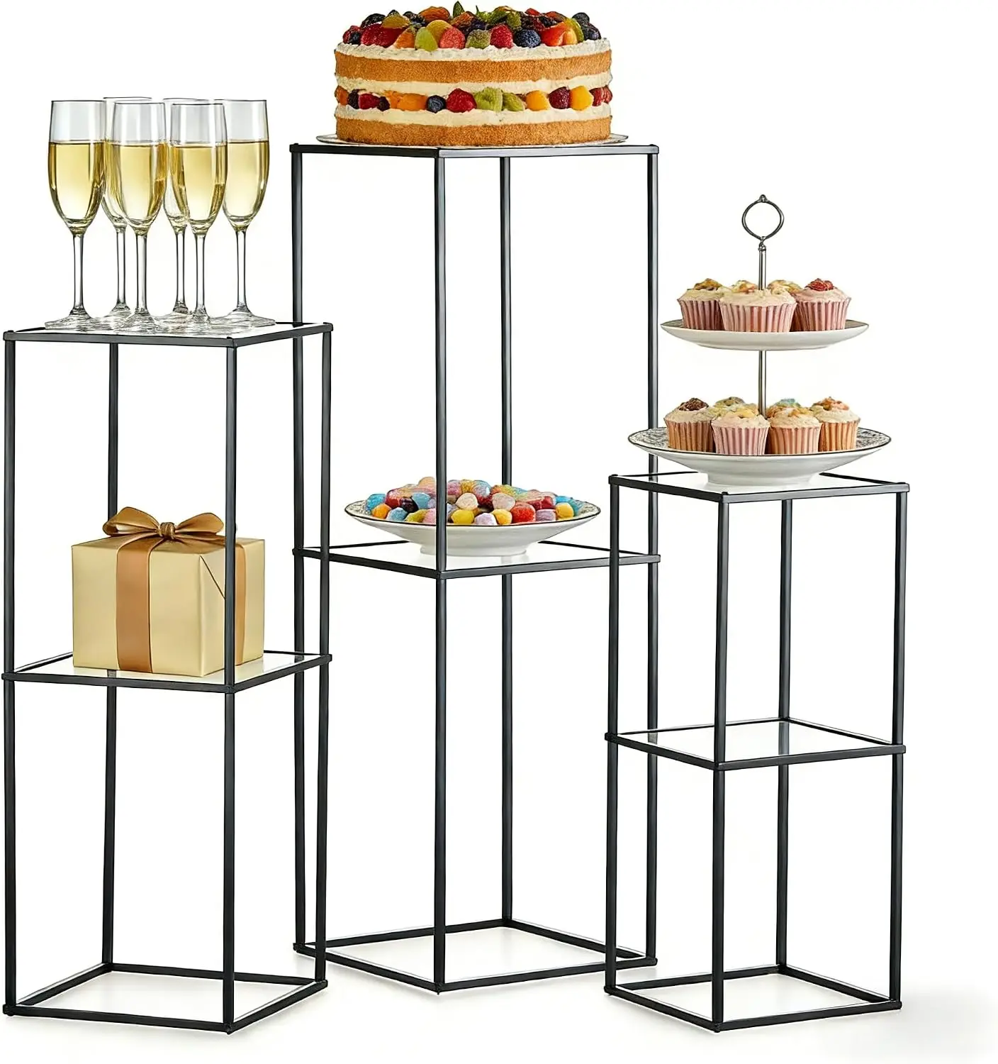 Centerpiece Flower Stand in Black, 2-Tier Design, 3-Piece Set, 23.6