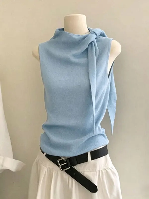 

Chic Salt Series Korean Style Women's Tank Top Belted Strap Vest Slim Fit Summer High End Feeling round Neck Pullover Vest
