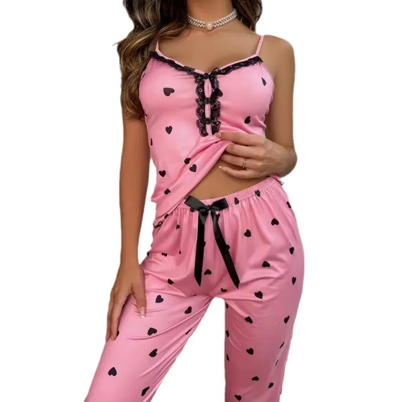 

Повседневные пижамы с принтом для женщин, комплекты из двух предметов, женские пижамные брюки, домашняя одежда, ночная одежда, женский домашний костюм