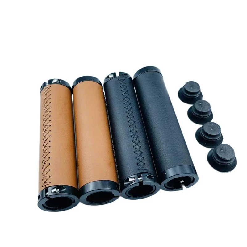 Mountain Bike Handlebar PU Leather Hand Sewn Grip EIEIO 22.2mm Anti Slip Bilateral Locking Grips With Plug Bicycle Parts