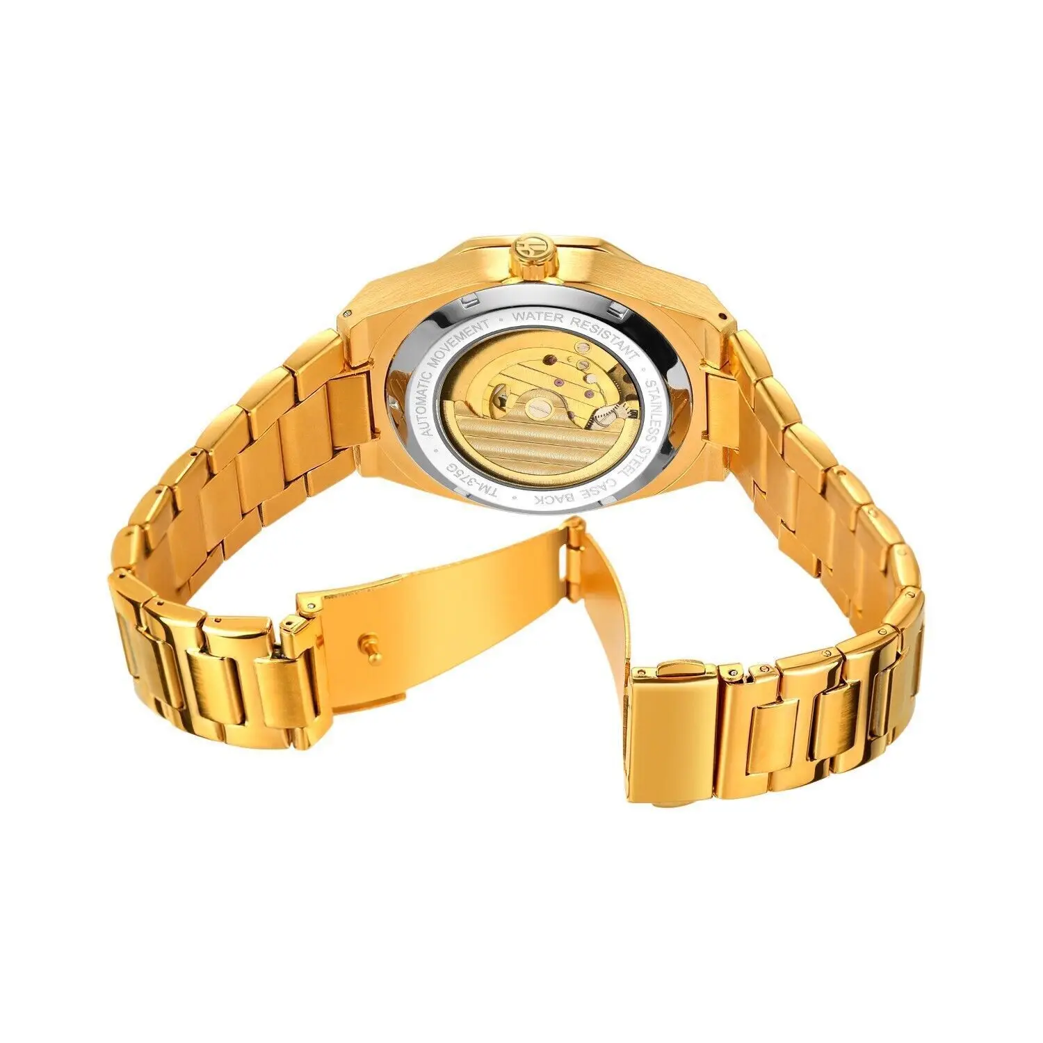 Imagem -05 - Mens Relógio de Luxo Auto Enrolamento Esqueleto Dourado Banda Moda Relógio de Pulso Mecânico Automático Aço Inoxidável