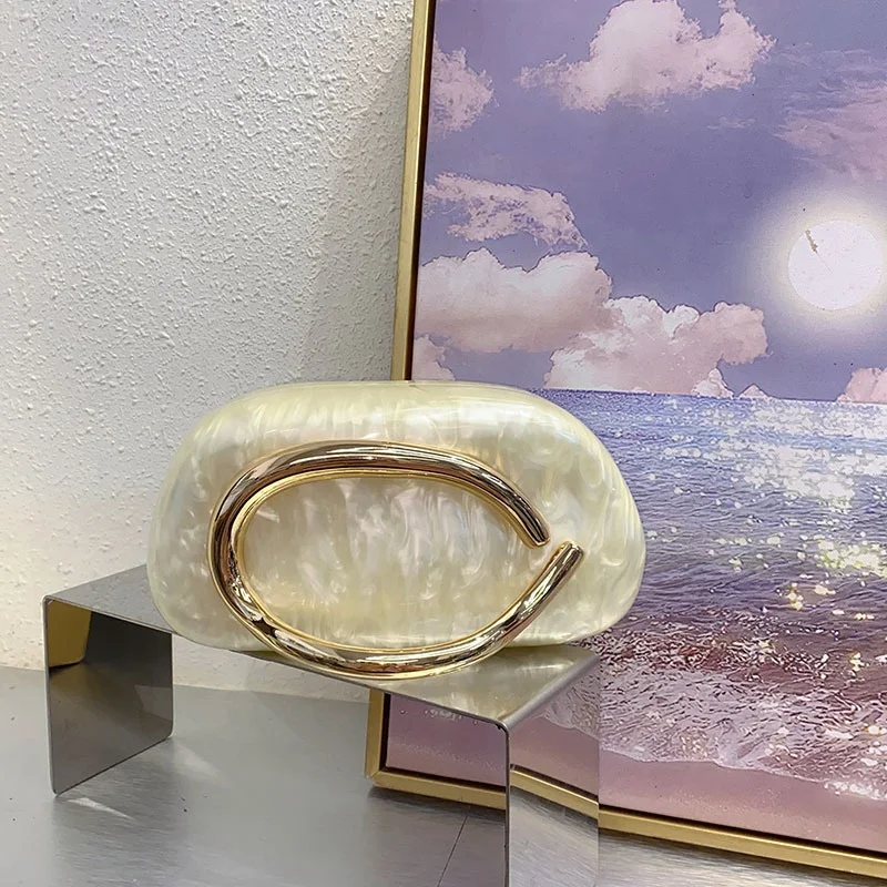 

Summer 2025 Acrylic Clutch Purses Metal Handle Party Bags Women's Evening Bag for Weddings Ladies Parties Dressy Match Handbag
