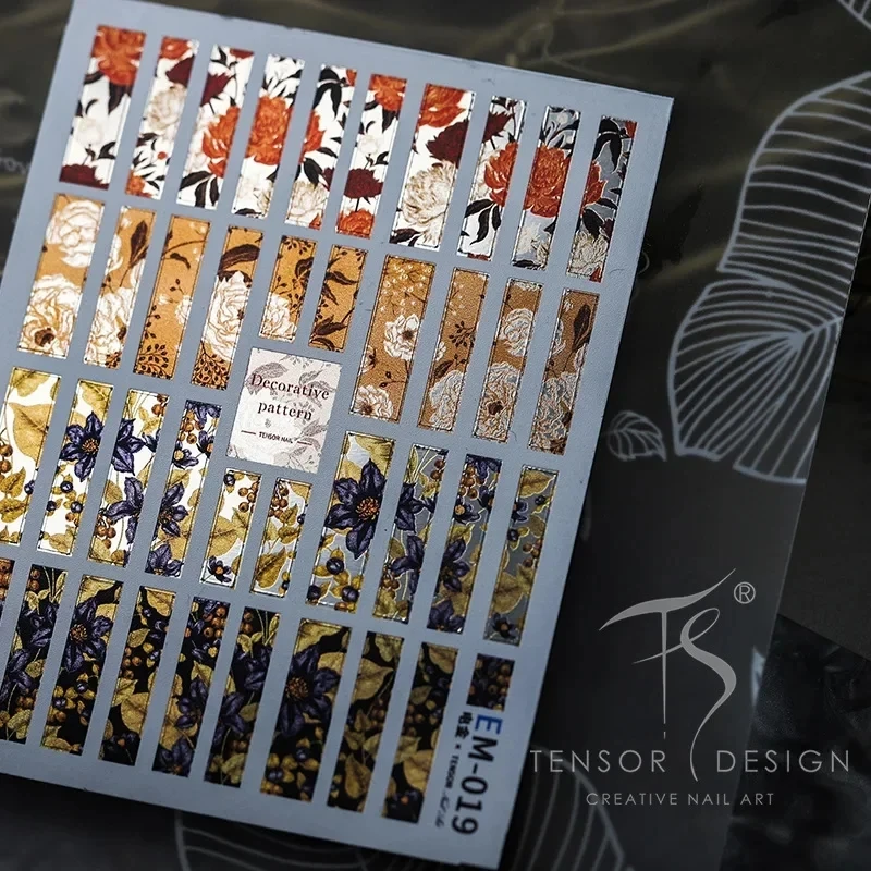 สติ๊กเกอร์แถบสีเมทัลลิกแวววาวลายดอกไม้3D กระบวนการทองด้วยตนเองสติกเกอร์ตกแต่งเล็บสีบรอนซ์