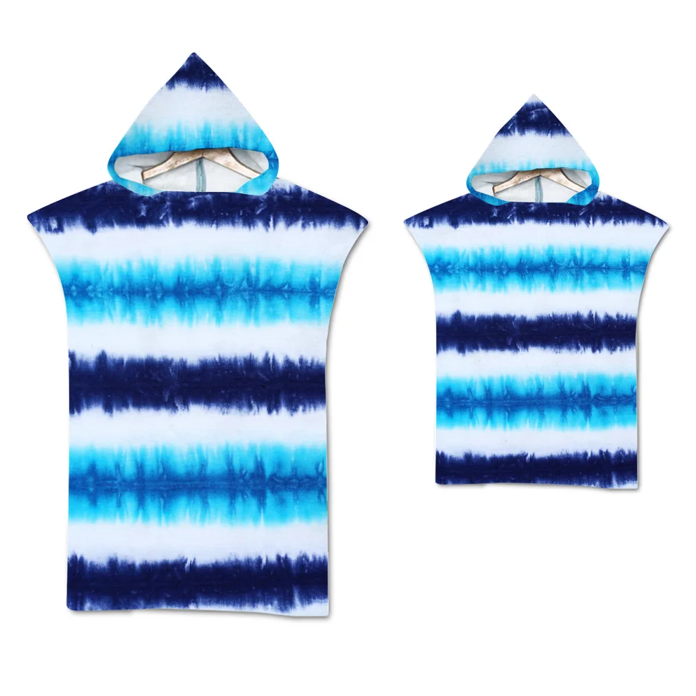 Tie-dye Hooded Cloak Polyester Quick Dry Large Beach Tower Microfiber Wetsuit Adult Child Parent-Child Changing Poncho Bathrobe