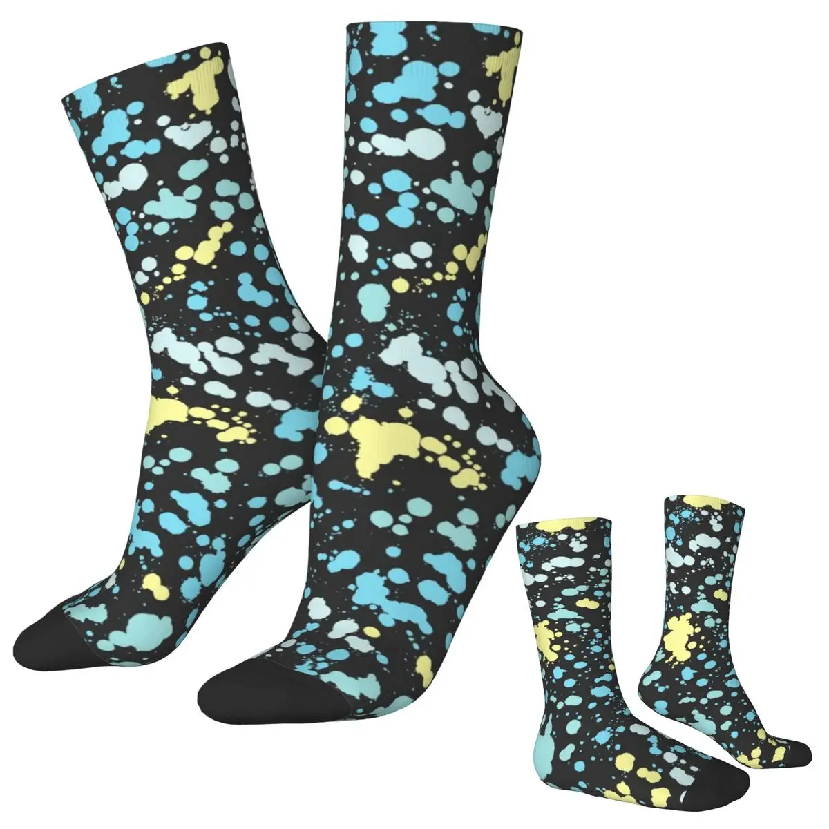 Dripping Dots Painting Socks Autumn Stains Blue Colors Stockings Retro Unisex Medium Soft Socks Design Outdoor Non Slip Socks