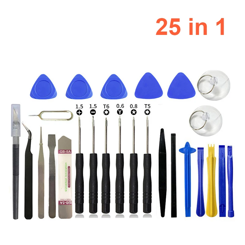 Professionelles 26-in-1 Handy-Reparatur-Werkzeugset Schraubendreher mit Bildschirmöffner Hebelwerkzeug Saugnapf für iPhone Samsung Xiaomi