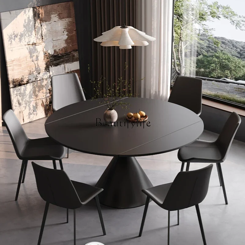 

Slate dining table Italian minimalist light luxury square and round dual-purpose rotating dining table