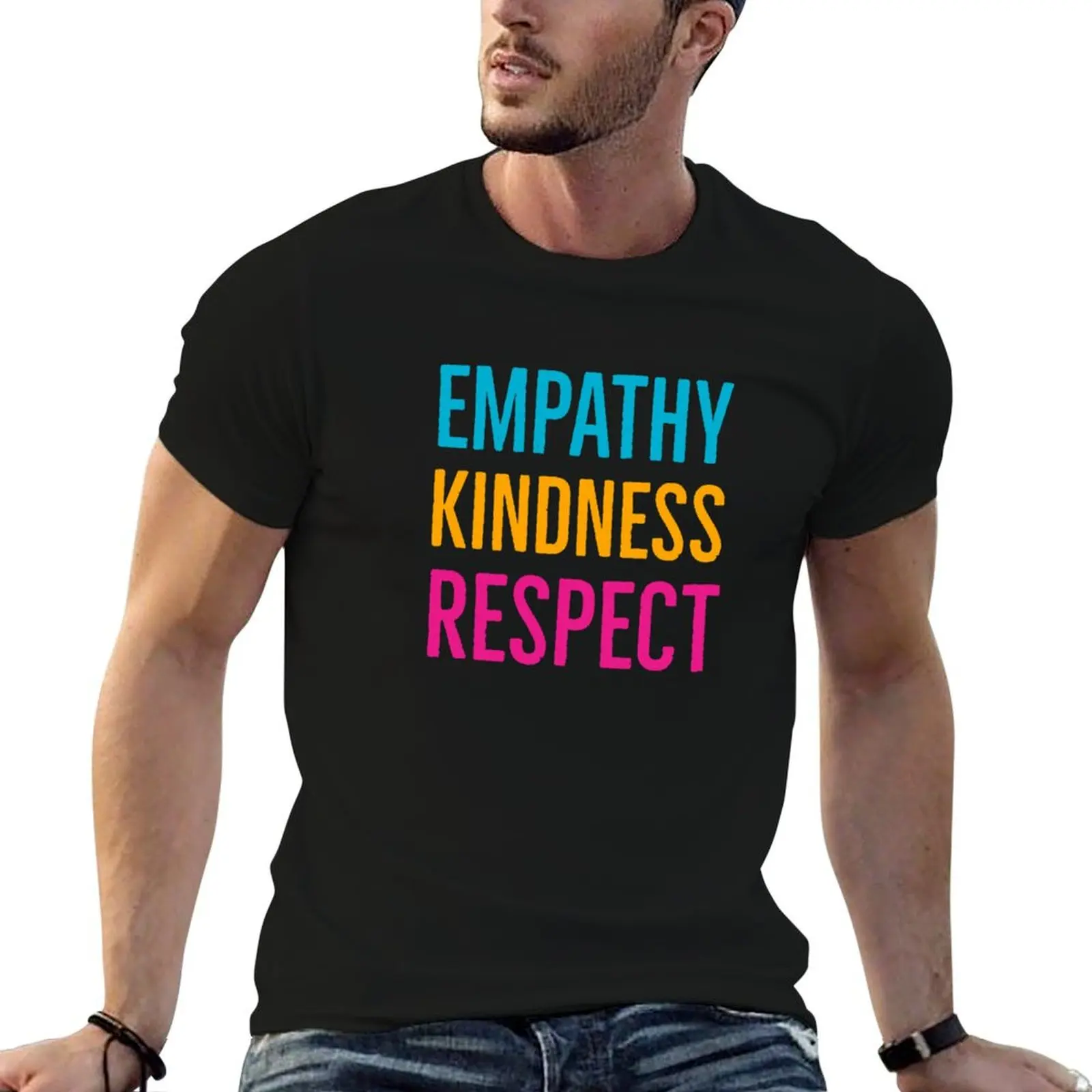 T-shirt homme en coton épais, motif Empathy Kindness Respect, T-shirt homme en coton de créateur