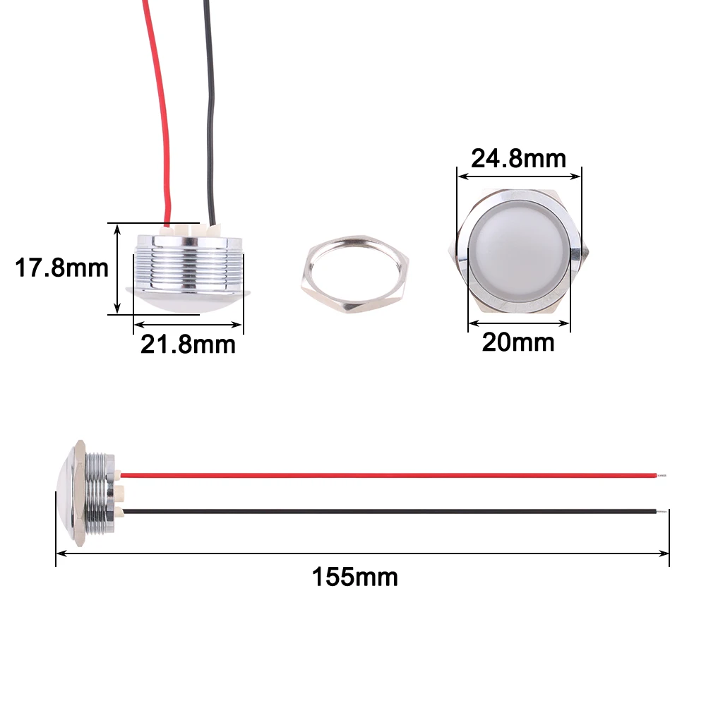 22Mm Led Metalen Lampje Sferische Ronde Signaal Lamp 3V 6V 12V 24V 220V rood Groen Wit Blauw Geel Led Diy Gebruik