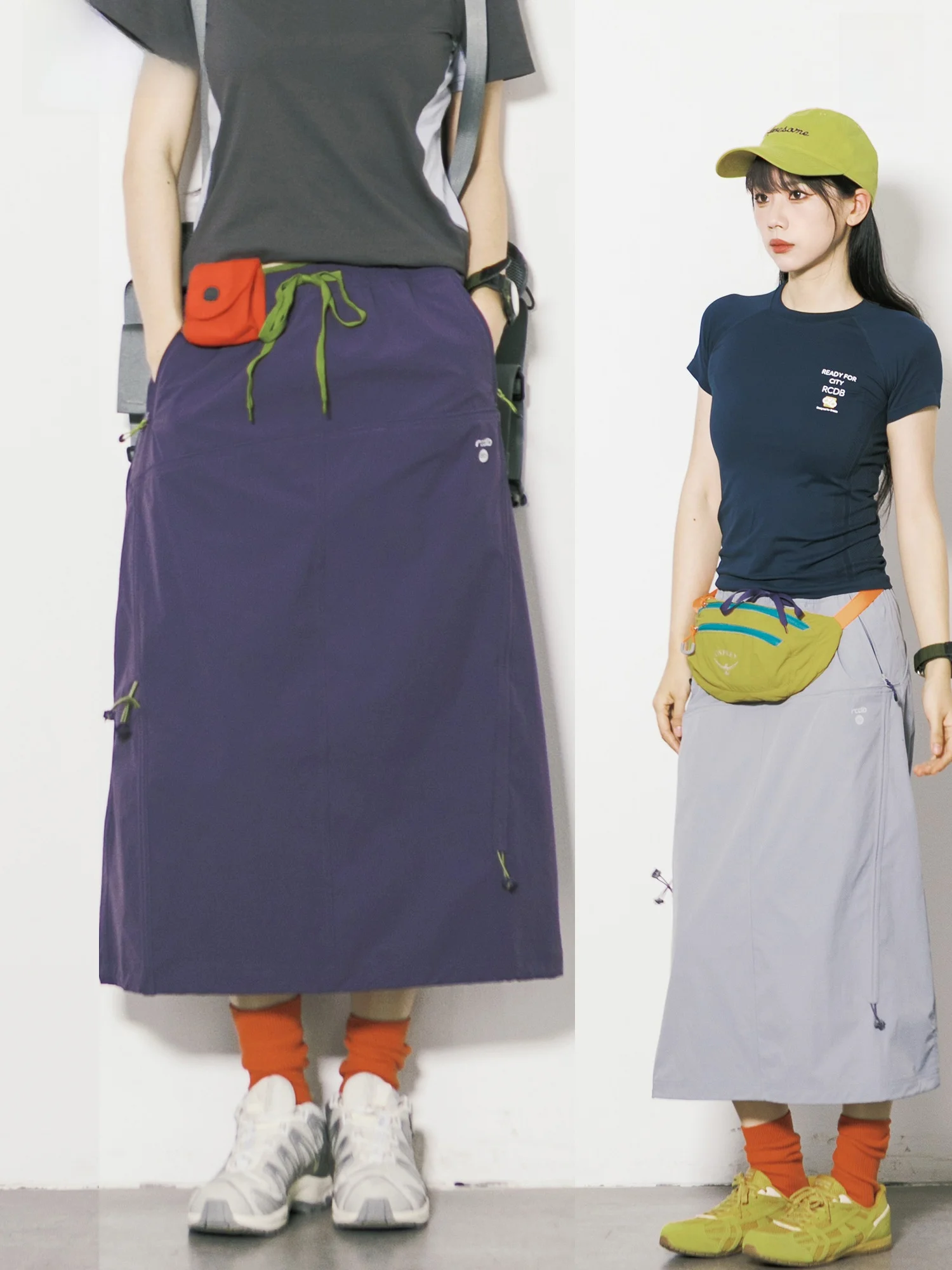 Outdoor Sporty Splice A-Line  Skirt Women's Quick Dry Lightweight Water Resistant Multi Pocket Midi Skirt