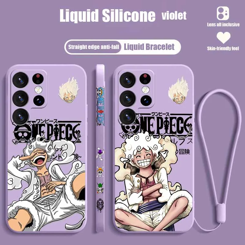 Luffy One Piece Anime Cool Flüssig-Silikon-Handyhülle mit Seil für Samsung A73 A72 A71 A60 A57 A56 A55 A54 A53 A52 A36 A34 A32 A26 A24