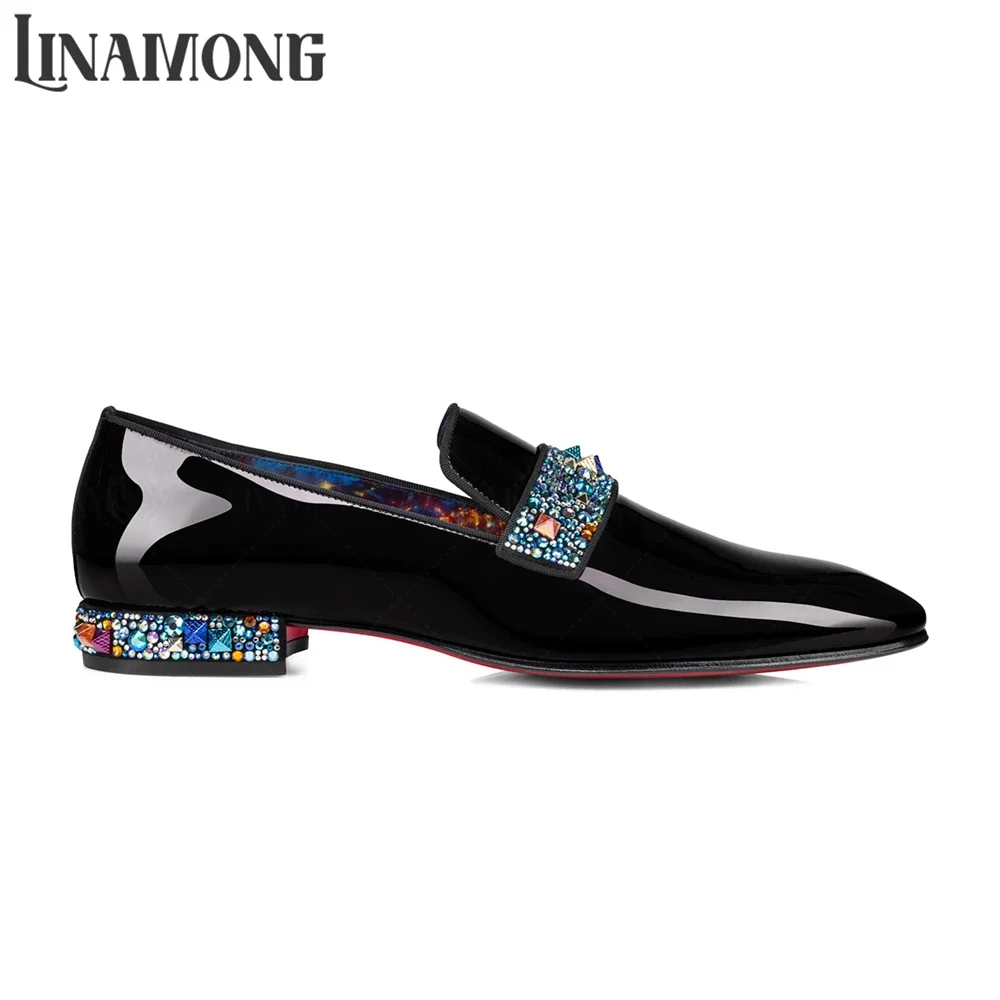 Luxurious Rhinestone Gemstone Loafers Crystal Band Patent Leather Loafers Classic Almond Toe Fashion Loafers Banquet Dress Shoes