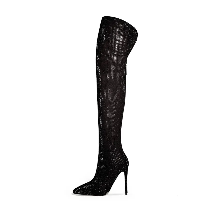 

2023 Women's Sexy Slender Heels Over Knee Nightclub Show Shoes European and American Women's Back Zipper Pointed Boots