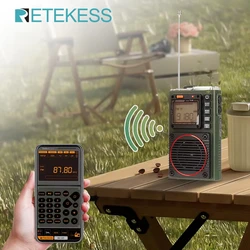 Retekess TR111 Radio FM portable à ondes courtes, mini radio amateur, MW,SW, VHF, WB recepteur radio toutes bandes radioamateurs, Haut-parleur stéréo portable numérique,réveil,compatible con tarjeta TF,alarma SOS