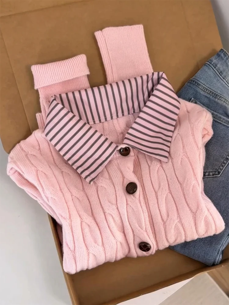 

Корейский вязаный кардиган в полоску, осенне-зимняя новинка, большие размеры, женский топ Agel Snow Dr