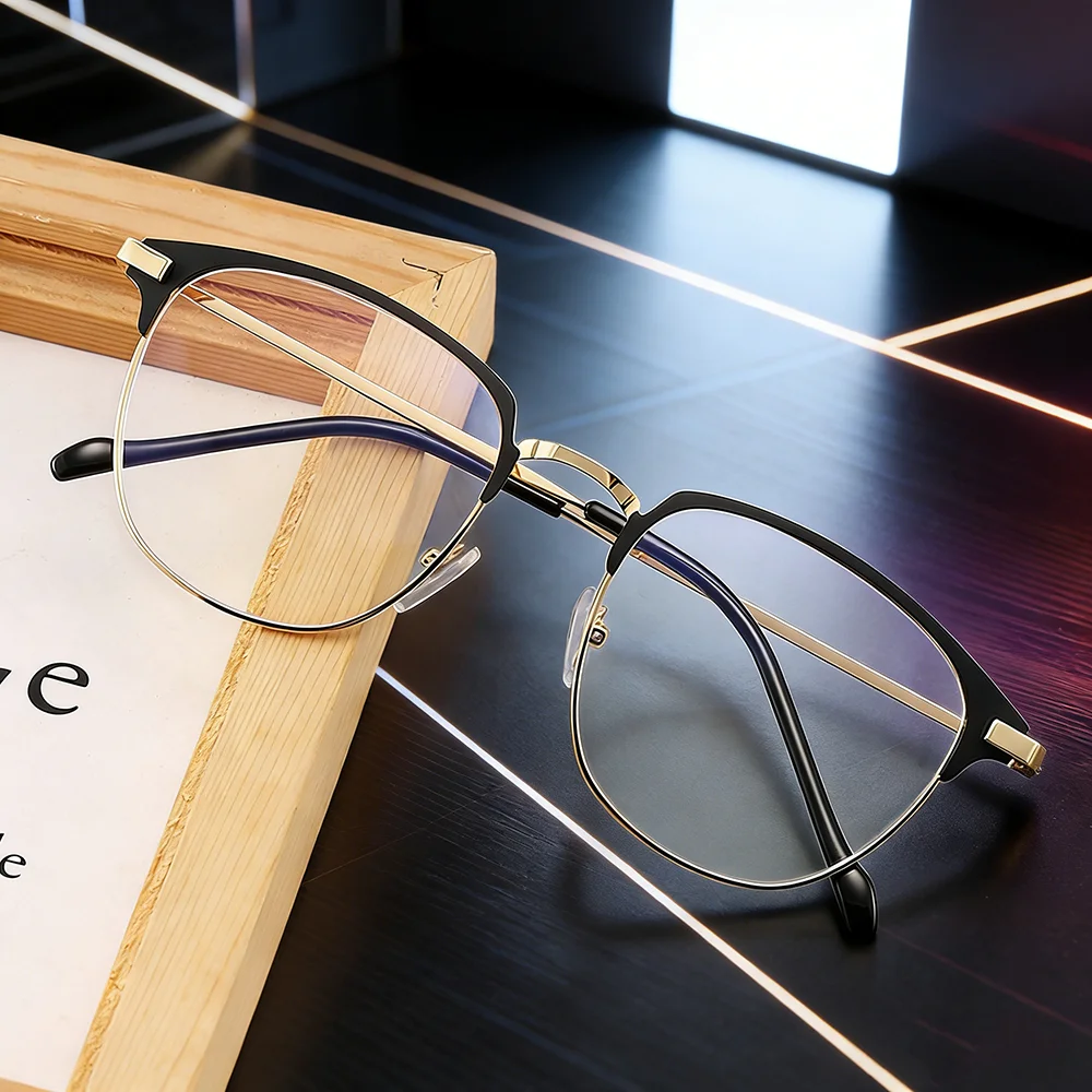 Fashion unisex square Plain glasses for men women Metal frame glasses for party eyeglasses Gentle Black eyebrow frame