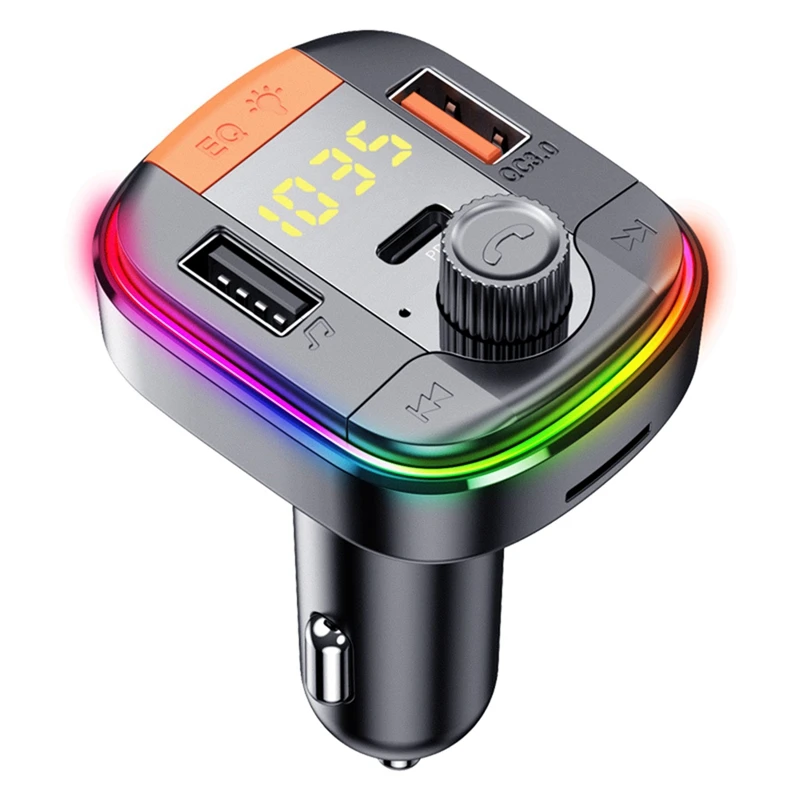 Car Bluetooth Mp3 Player, Colorful Atmosphere LED Breathing Light, Support QC3.0 Fast Charging