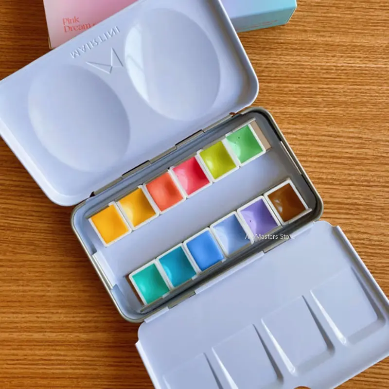 MAIRTINI Brillian Ravs Solid Watercolor Japan Portable Mango Iron Box Caravaggio 12 Color Concentrated Gouache Paint Set