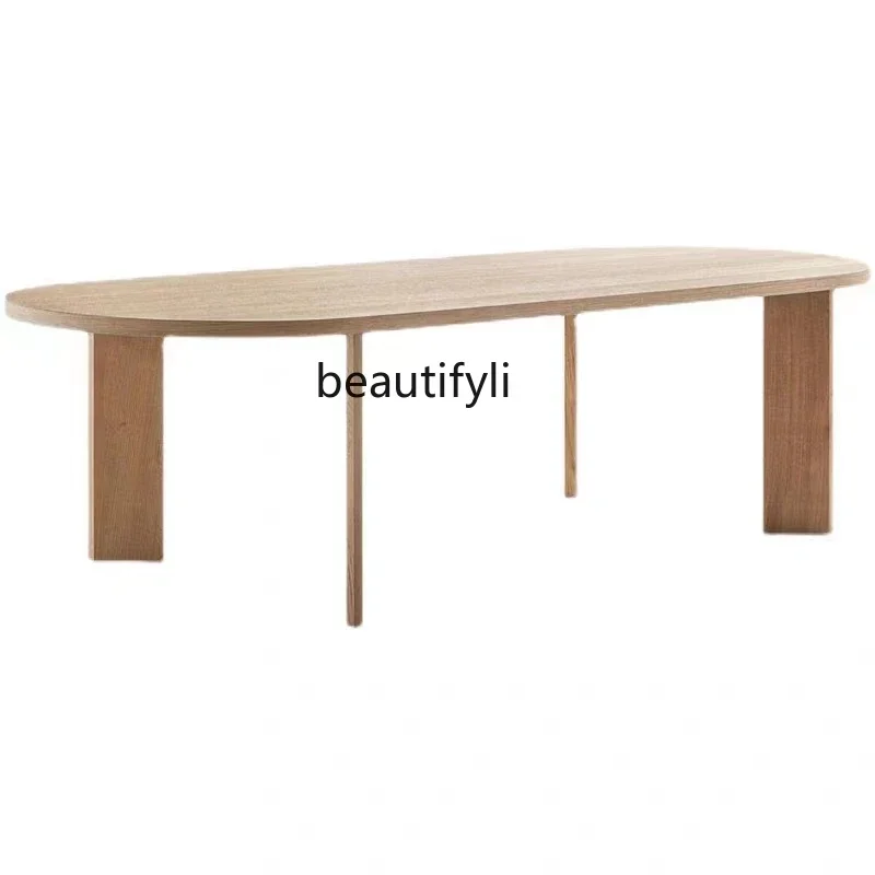 Nordic Solid Wood Dining Table Negotiation Office Desk Light Luxury Oval Coffee Table