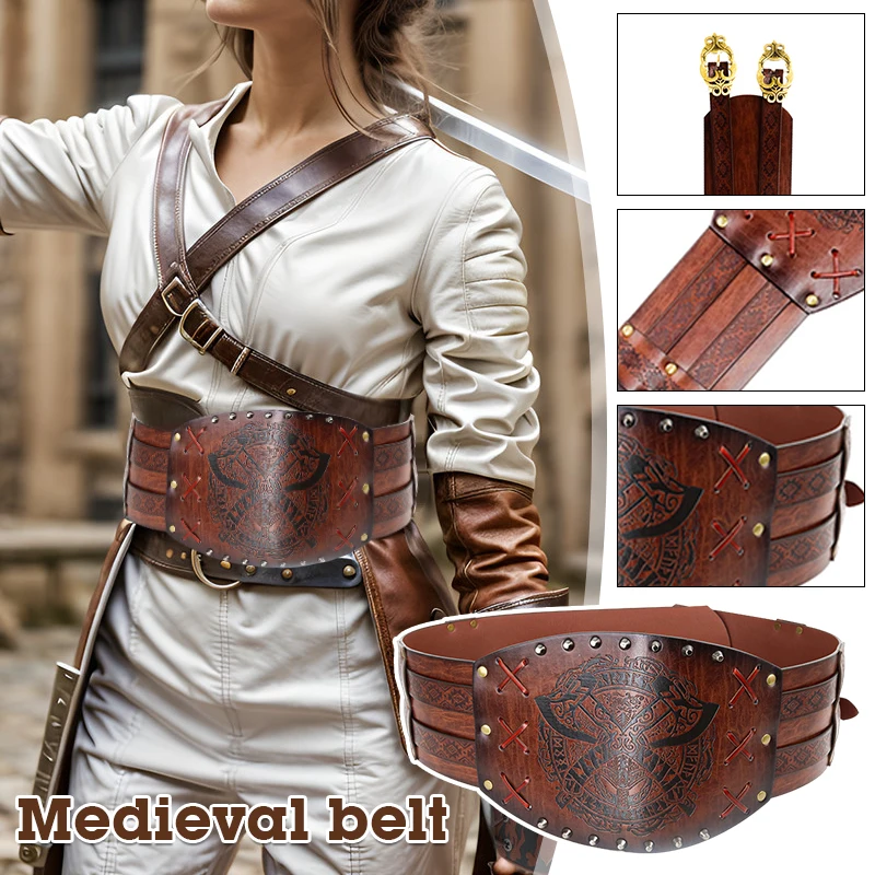 Steampunk medievale cintura larga retrò rinascimentale cintura in pelle PU Steampunk donna uomo cavaliere vichingo Larp costume cosplay