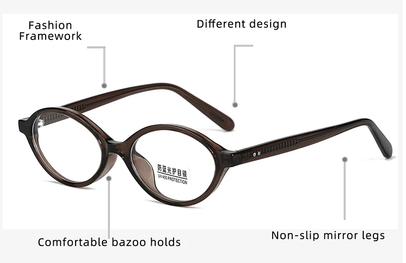 Kachawoo Kleine ovale Brille mit Blaulichtfilter, TR90-Acetat, Retro-Brillengestell für Herren und Damen, Unisex, europäischer Stil, Blaugrau – Detail 12