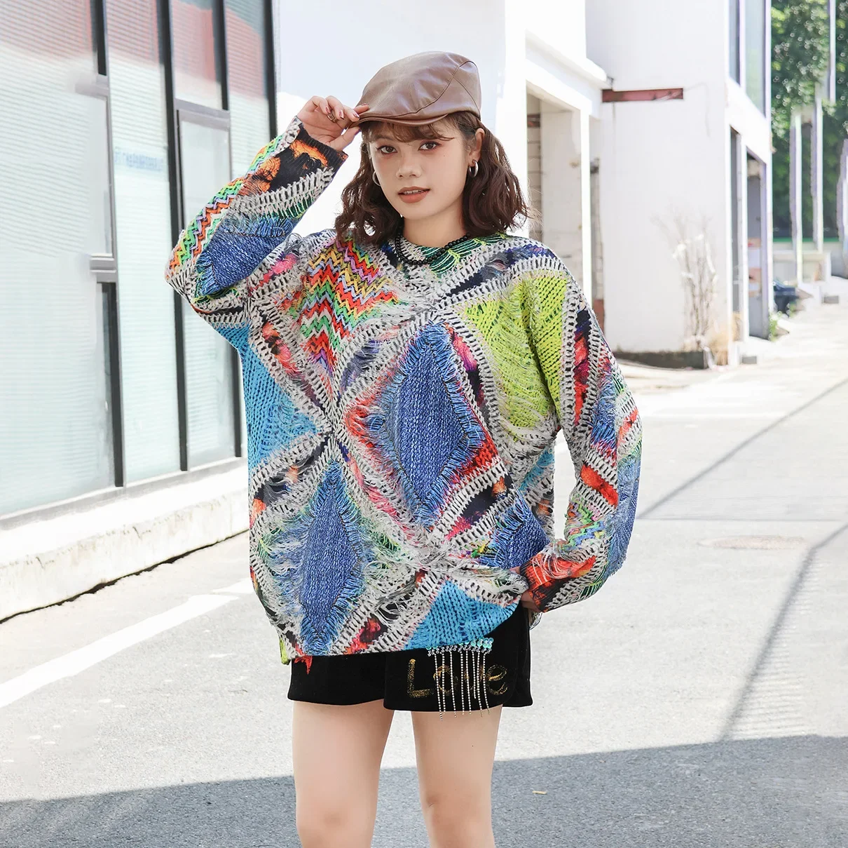 SuperAen Europe and America Style High Street Retro Sweater Autumn and Winter New Fashion Printed Oversize Sweaters