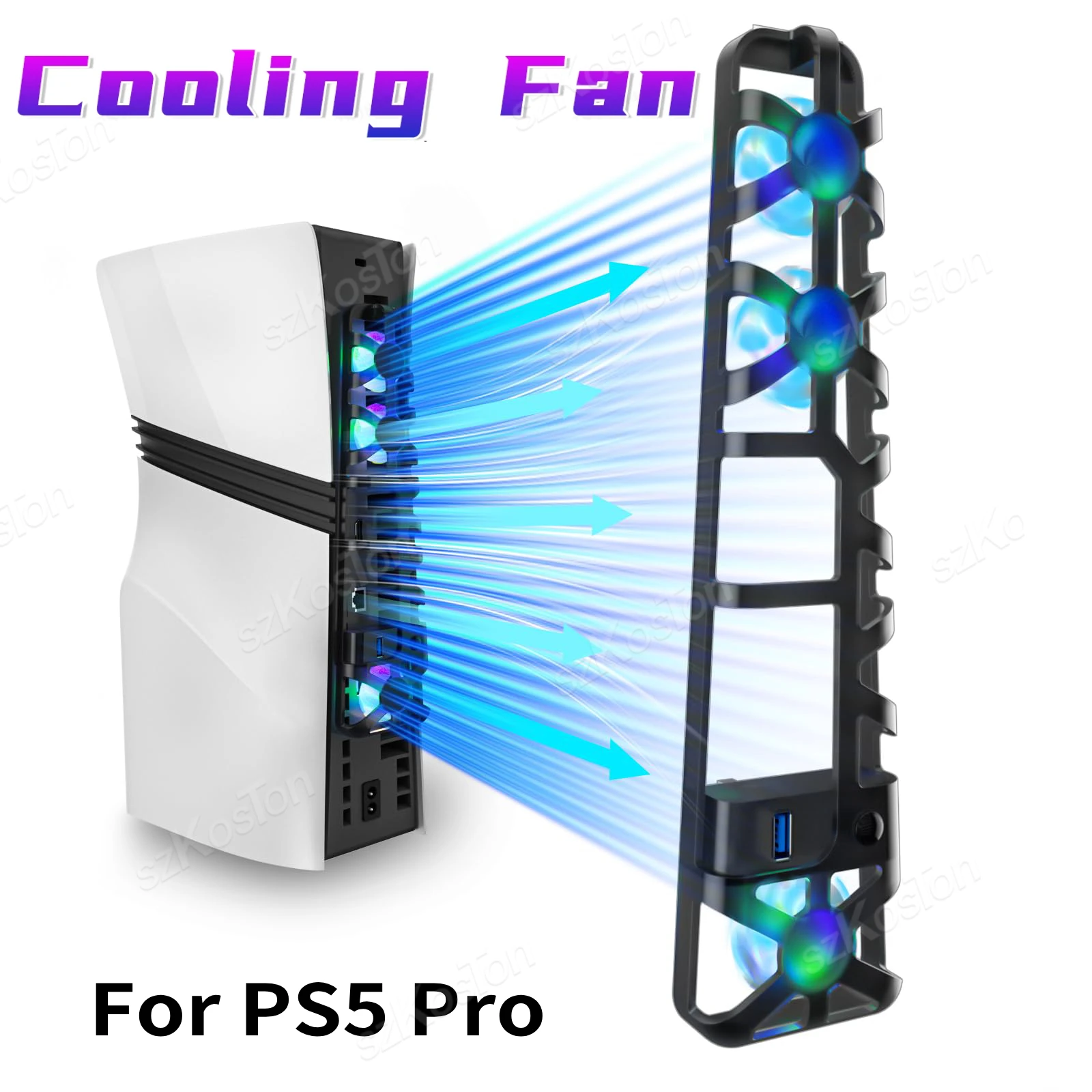 Охлаждающий вентилятор для PS5 Pro Внешний вентилятор Тихий охладитель с USB-портом Регулируемый режим скорости для PlayStation 5 Pro Disc&Digital Edition