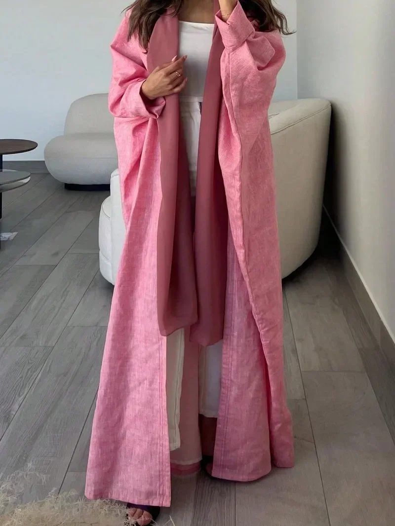 Open Front Abaya Muslim Women Casual Kaftans Maxi Dresses Jilbabs Middle-East Ethnic Clothing Full Sleeve Solid Loose Abayas