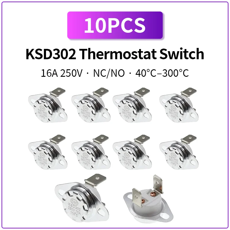 10 шт. керамический термостат KSD302, 16А 250В, NC NO 40 ° С-300 ° Термозащита C