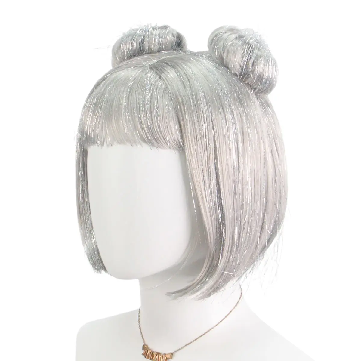 ผมสั้นสีเงิน วิกผมสังเคราะห์รูปลูกชิ้น ปาร์ตี้วันหยุด ใส่ของขวัญ