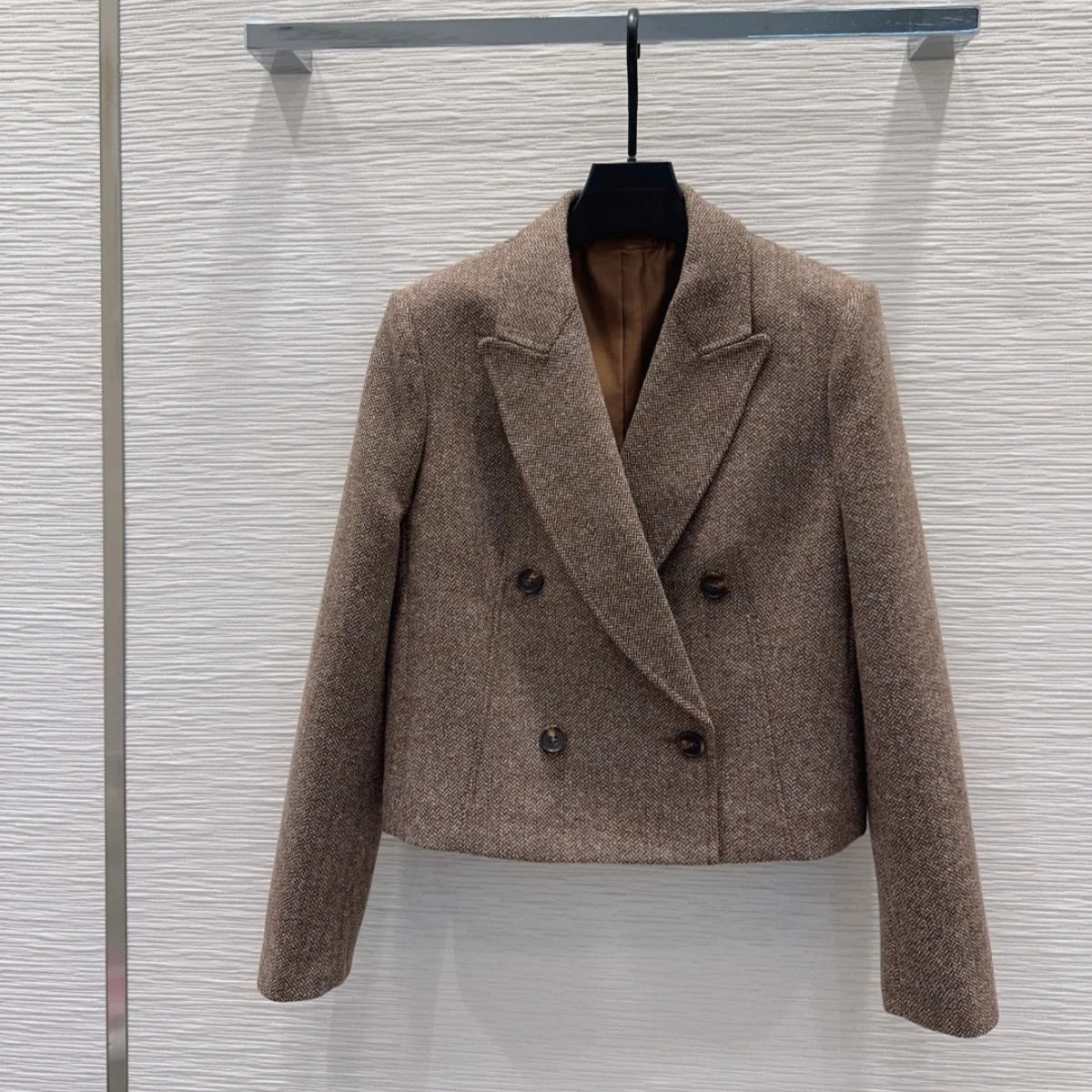 2026 high-quality women's brown herringbone short suit jacket--2691176