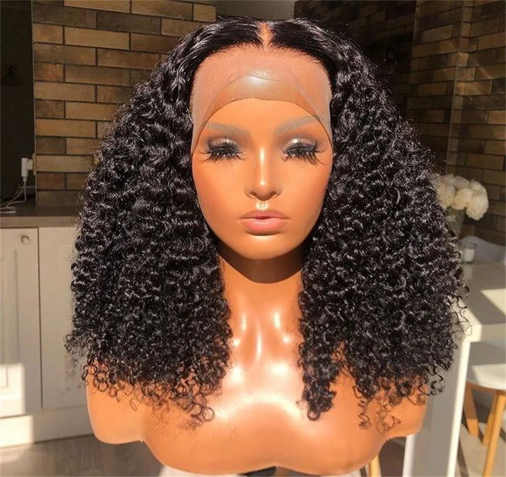 10A Kinky Curly Short Bob Human Hair Wigs 4x4 Lace Frontal Closure Water Wave Wigs Brazilian Remy Wigs For Women