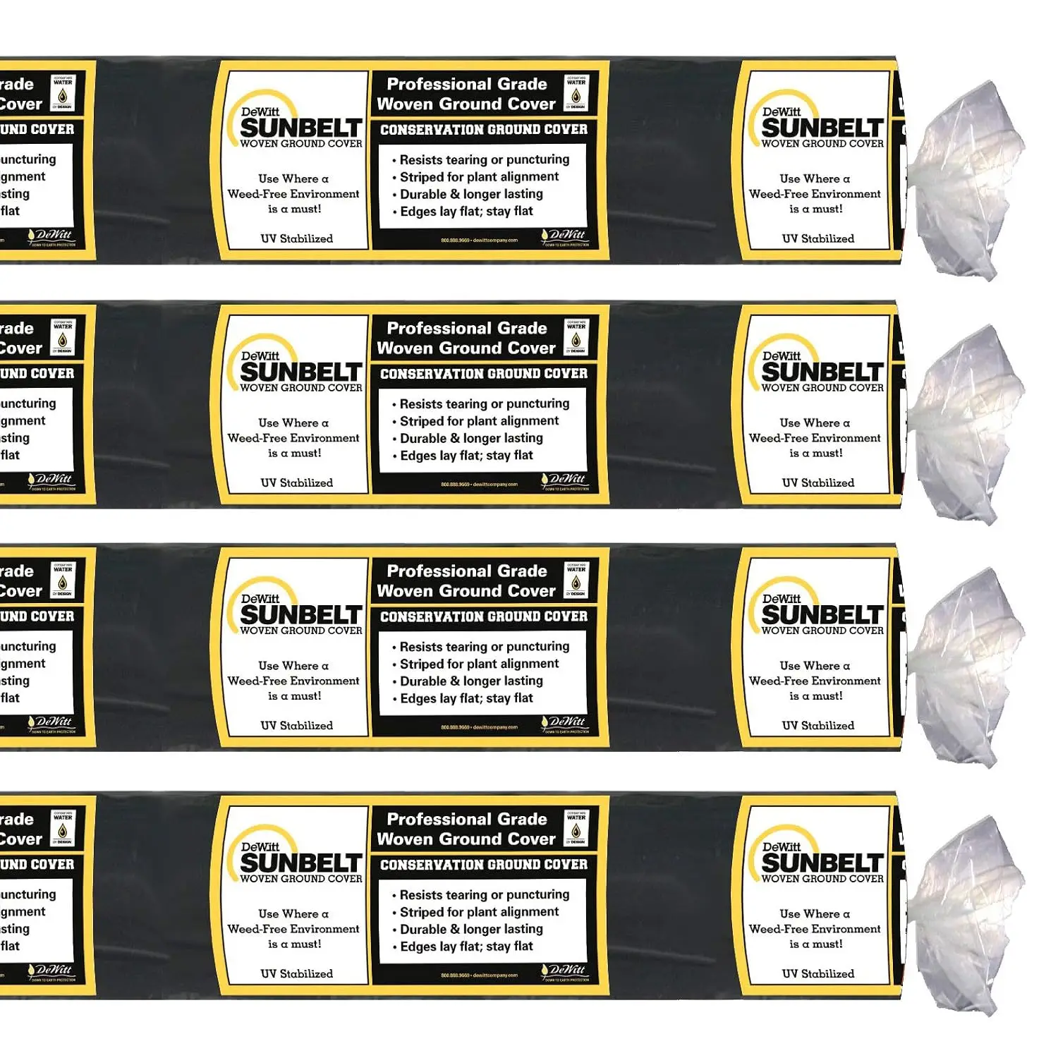 Dewitt 4-Pack Sunbelt Weed Barrier Fabric 3.2 oz, 6 x 300 Feet – Heavy-Duty Ground Cover Mat for Greenhouse Floors, Garden Rows,
