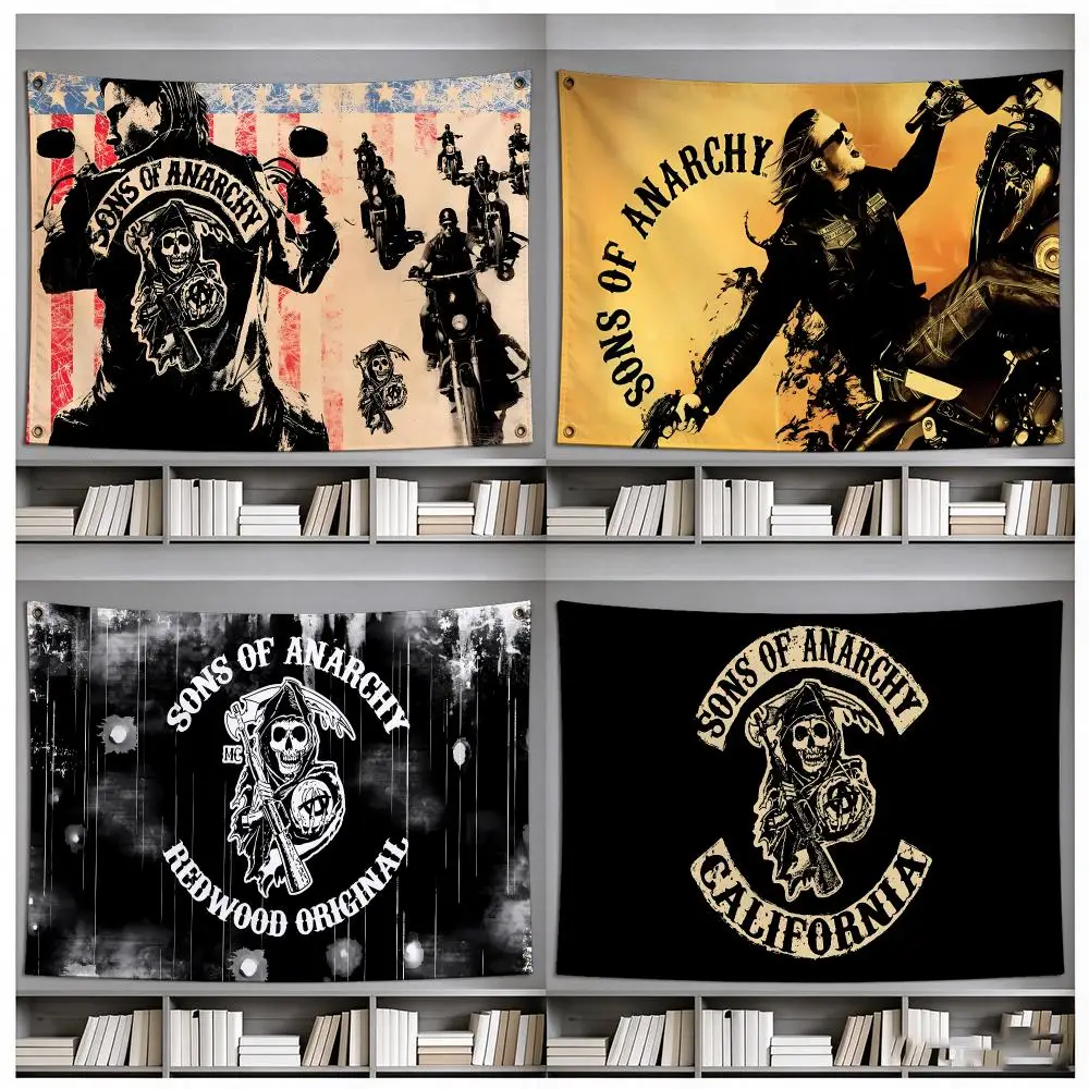 Rebellious Dramatic TV Series S-Sons Of Anarchy Flags Four Ring Ornament Indoor Outdoor Decor Simple Hanging Mount Gift