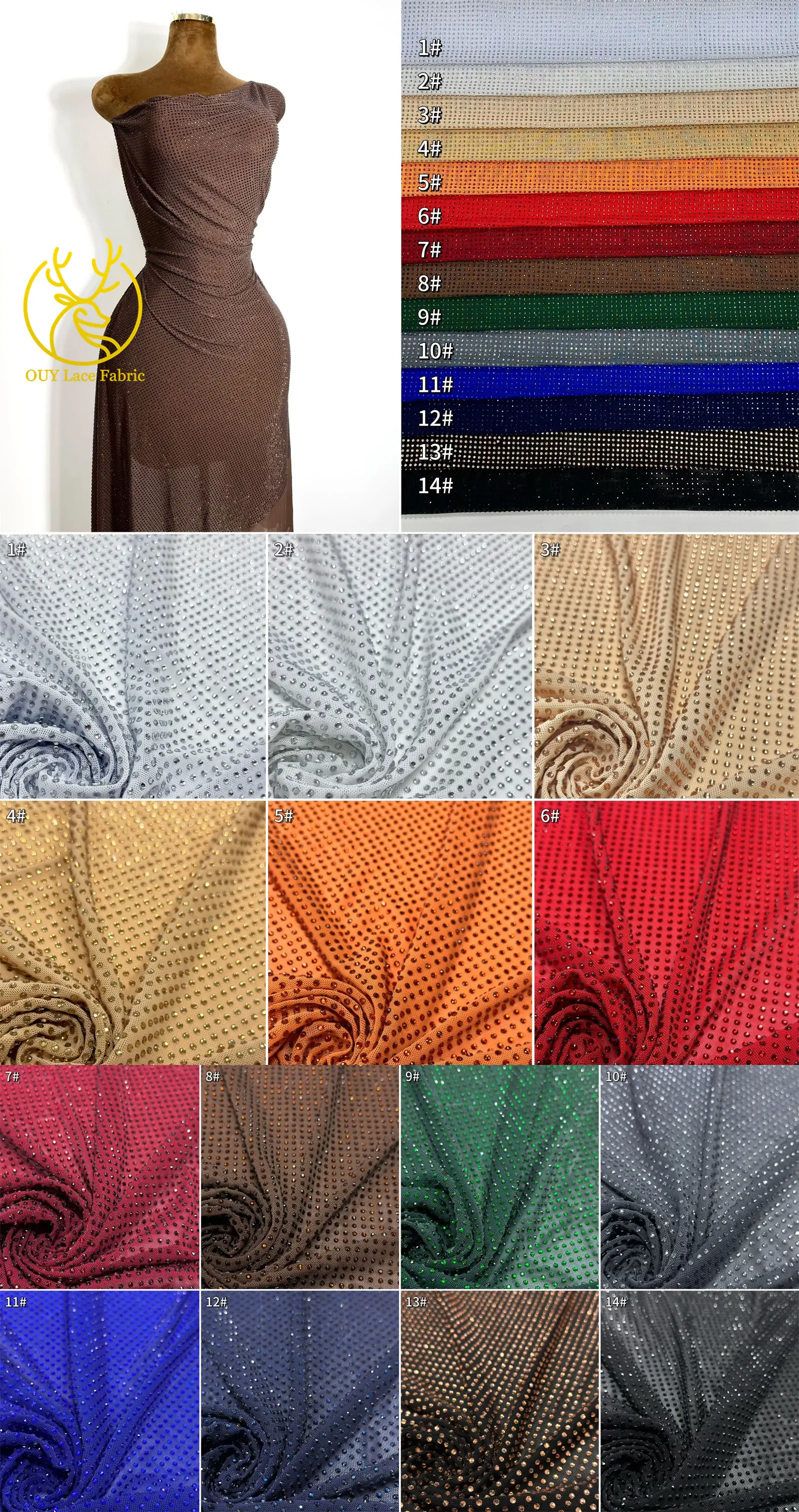 Luxurious Latest Crystal Water Diamond Head Fabric Elastic Fabric High-End Green Sparkling Embellished Party Evening Gown Sewing