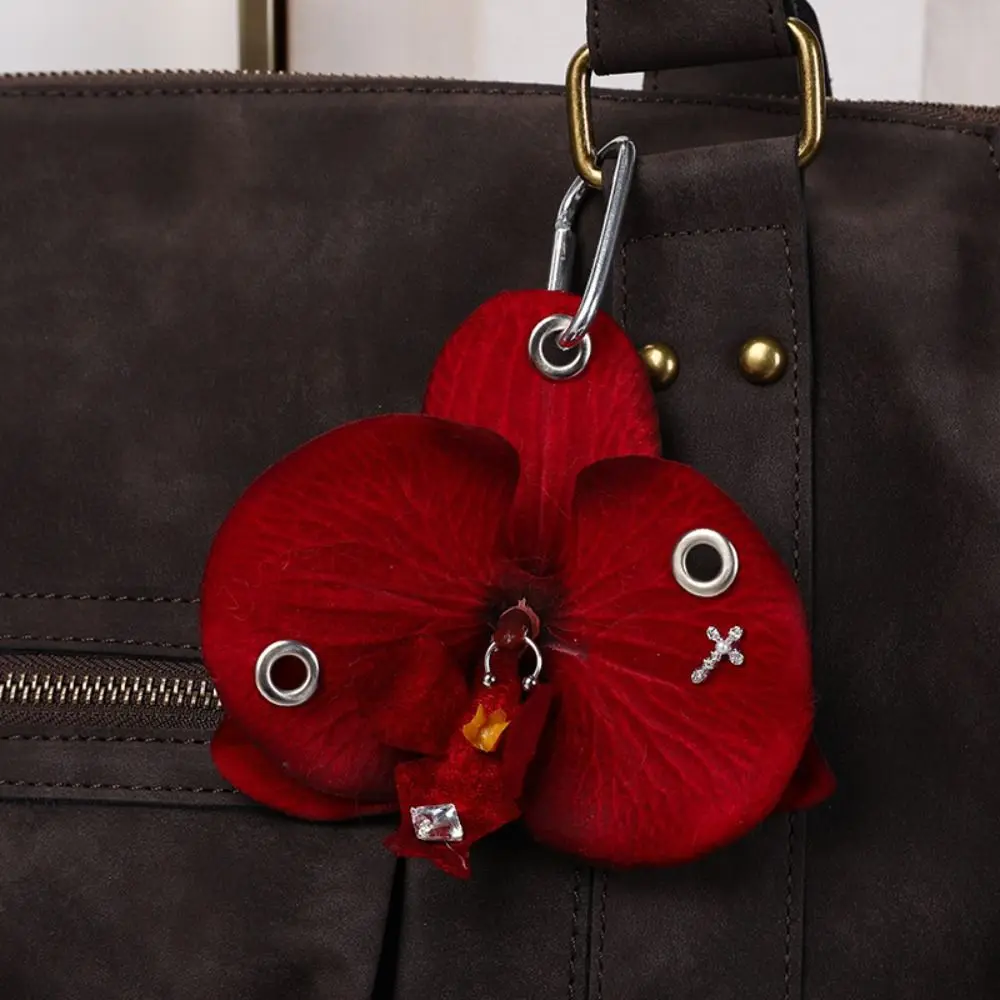 Simulation Flower Orchid Keychain Handmade Drilling and Puncture Colorful Flower Bag Pendant Backpack Decoration