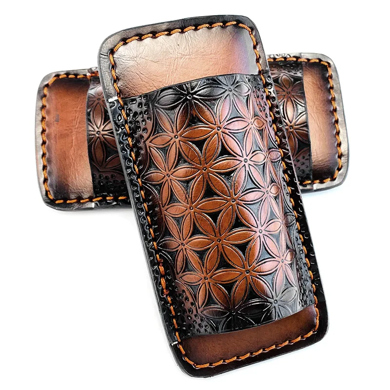 Genuine Cowhide Folding Knife Sheath - Universal Full-Grain Leather Case for Swiss Army Knife Embossed Design