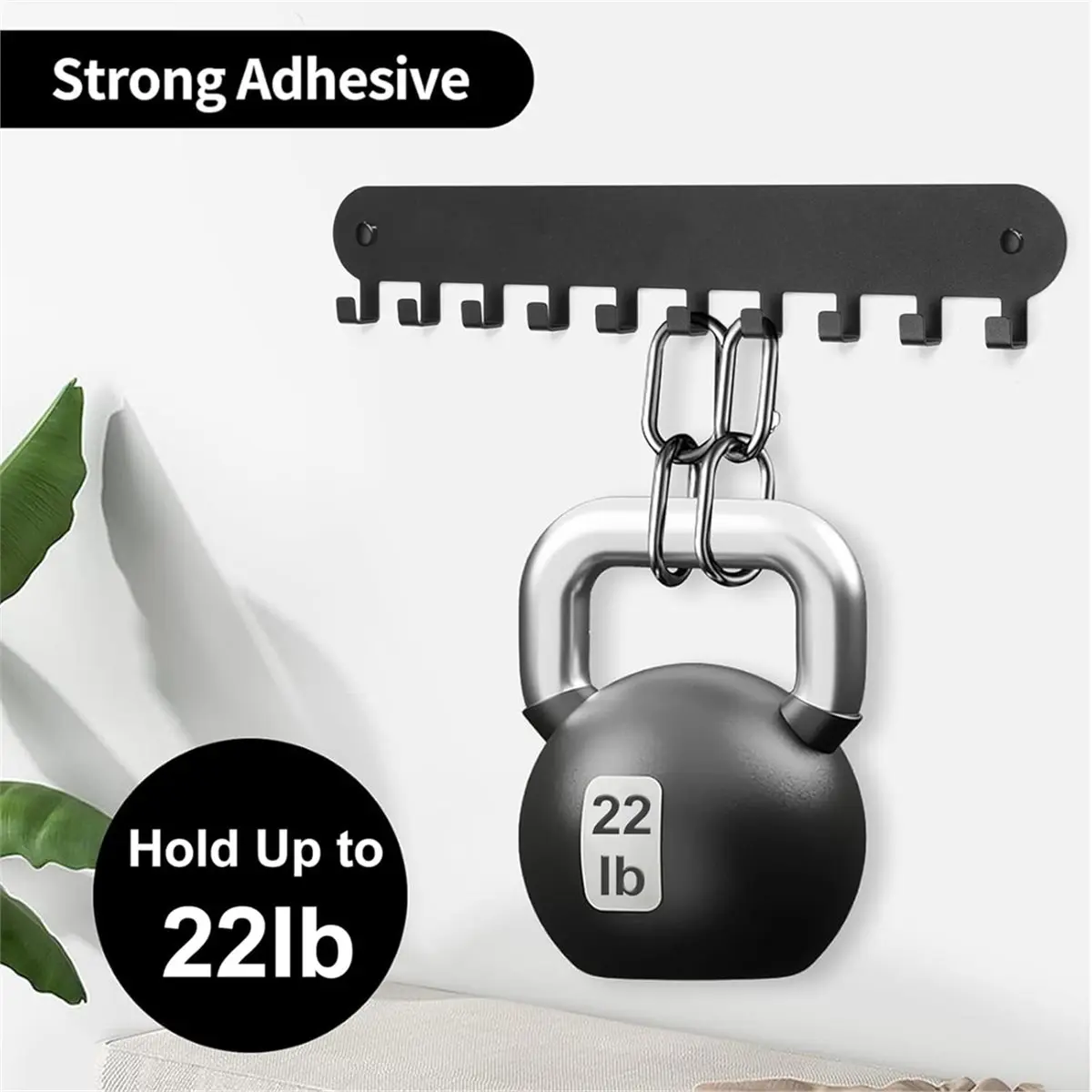 A60P 2-Pack Key Holder for Wall with 10 Hooks, Self Adhesive Key Rack, No Drill Installation for Home Use (Black)