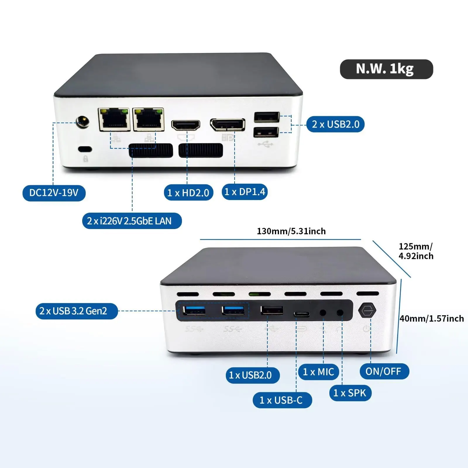 MNBOXCONET Office Mini PC N100,Micro Computer Desktop 2 x i226V 2.5GbE LAN,DDR5 16GB RAM 256GB SSD,Supporto Win/Linux,WiFi6+BT5.2