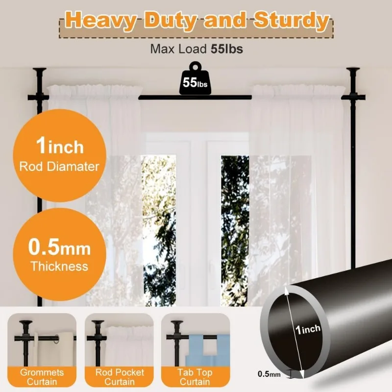 Room Divider Curtain Rod, Floor to Ceiling Freestanding Curtain Rod, Damage Free Divider Rod for Room Separation