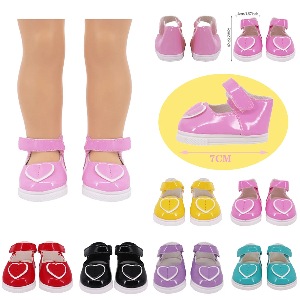 7 Cm Doll Shoes Colored Buckle PU Casual Heart Sneakers For 18 Inch Doll 43cm Rebirth Baby OG Girl'S Birth Day Best DIY Gift