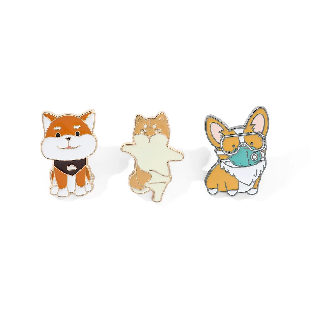 

1 Set Cartoon Personality Cute Dog Metal Badge Chai Dog Corgi Student Bag Accessories Alloy Oil Dripping Dog Brooch