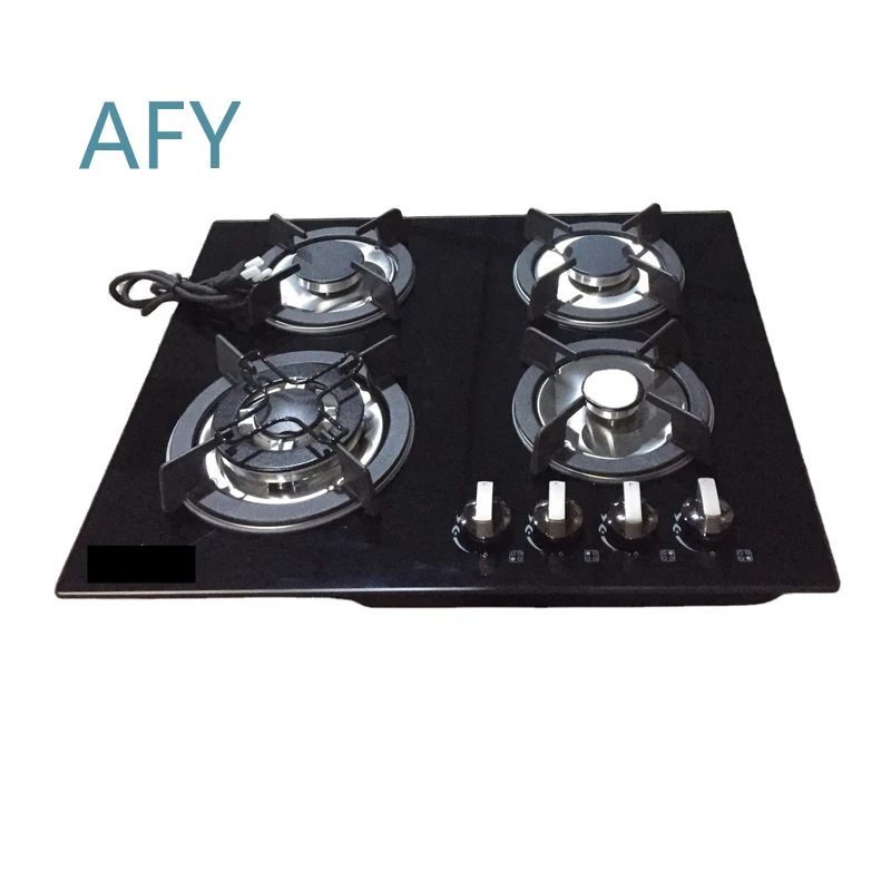 Automatic Ignition 4 Burner Gas Stove with 8mm Tempered Glass Panel Electric and Battery Powered for Outdoor Cooking for