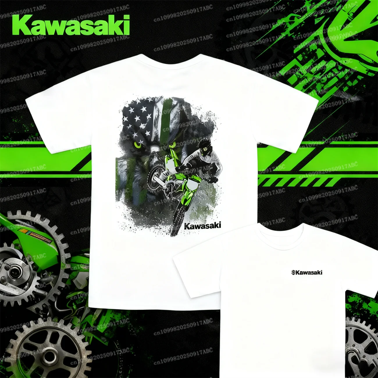 

(Kawasaki)KAWASAKI EAGLE FLAGT-SHIRT Summer Men Cotton T-shirt Kawasaki Cotton Tshirt Women T-shirt Clothes Street Kid T-shirt