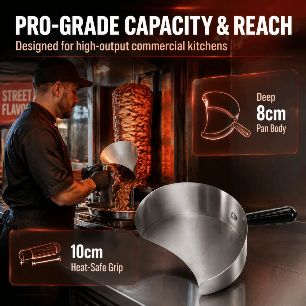 Ergonomic Handle Rotisserie Catch Pan Silver Drip Catcher Stainless Steel Meat Catcher Stainless Steel Shawarma Drip Tray